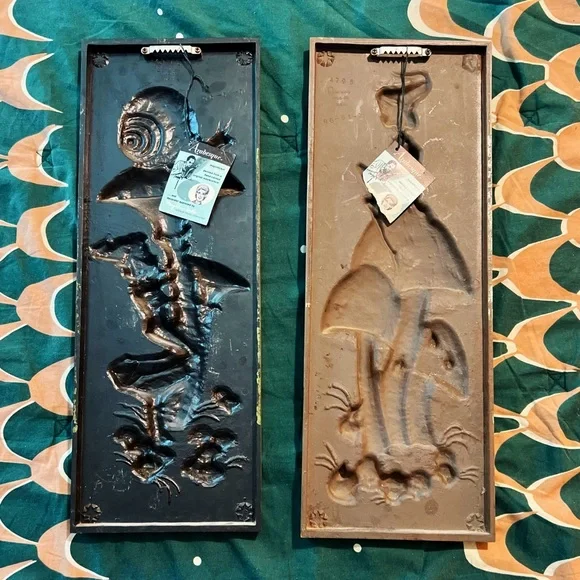 1970s Deadstock Burwood Products Co Arabesque Elves Mushroom Snail Wall Plaques - Picture 4 of 6